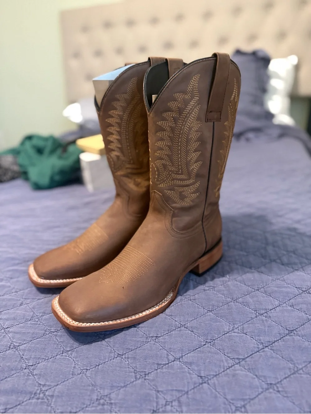 J.B. Dillon Brown Leather Western Cowboy Boots with Embroidered Shaft